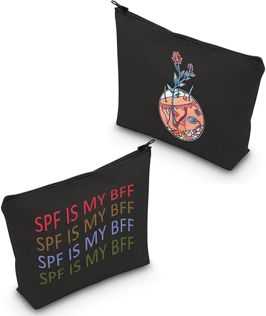 Dermatologist Cosmetic Bag Dermatology Student Graduation Gift SPF Is My BFF Makeup Zipper Pouch for Skin Doctor Dermatology Nurse (SPF Black Bag)