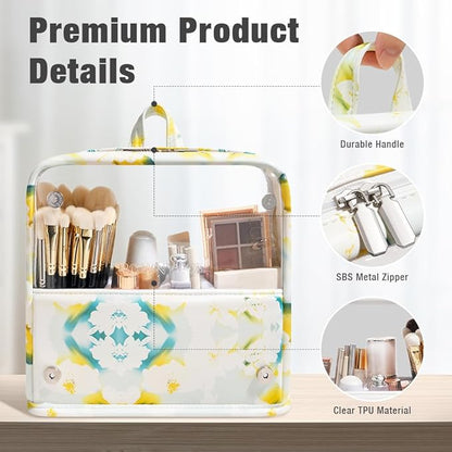 ROWNYEON Clear Makeup Case Toiletry Bag Multipurpose Travel Makeup Train Case Portable Cosmetic Organizer Transparent Storage Bag