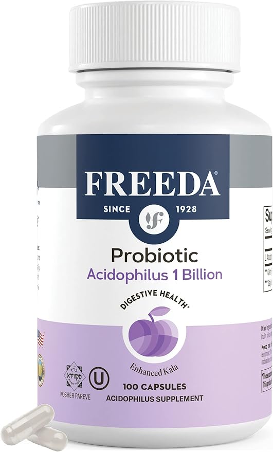 FREEDA Acidophilus Probiotic 1 Billion CFU - Lactobacillus Acidophilus Probiotics for Women & Men - Women's Probiotics for Digestive Health - Gut Health Supplements for Women & Men (100 Capsules)