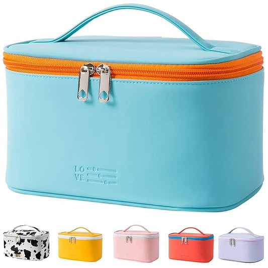 KITENROM Portable Makeup Bag Cosmetic Bags for Women Medium Pouch Case Purse Make Up Organization Waterproof (Blue)