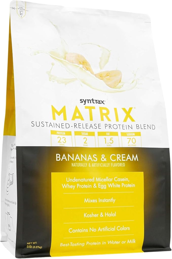 Syntrax Nutrition Matrix, Sustained-Release Protein Blend, Bananas and Cream, 5 lb