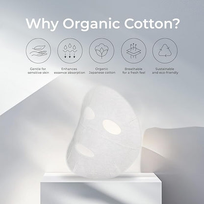 INNA Organic Sheet Mask - Soothing, Sun relief, Calming, EWG & COSMOS Certified (Pack of 5) | Rose Geranium Essential Oils Infused Skin Care | Luxury Clean Beauty