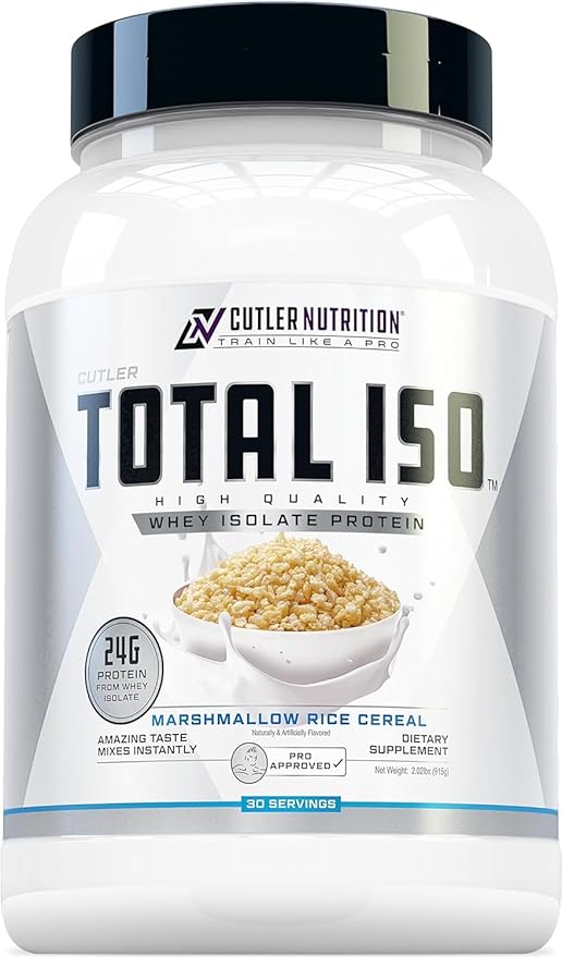 Cutler Nutrition Total ISO Whey Isolate Protein Powder: Best Tasting Whey Protein Shake, 100% Whey Protein Isolate, Perfect Post Workout Protein Powder Mix, Marshmallow Rice Cereal, 2 Pounds