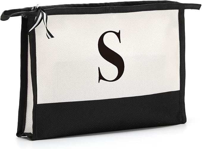 Monogrammed for Women Initial bridesmaid gifts, Personalized monogram Monogram Cosmetic Bag,Travel Makeup Bag Suitable for Wedding weekend Beach Gift for Women Teachers Friends.Pure letters S