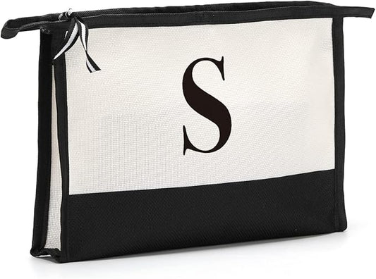 Monogrammed for Women Initial bridesmaid gifts, Personalized monogram Monogram Cosmetic Bag,Travel Makeup Bag Suitable for Wedding weekend Beach Gift for Women Teachers Friends.Pure letters S