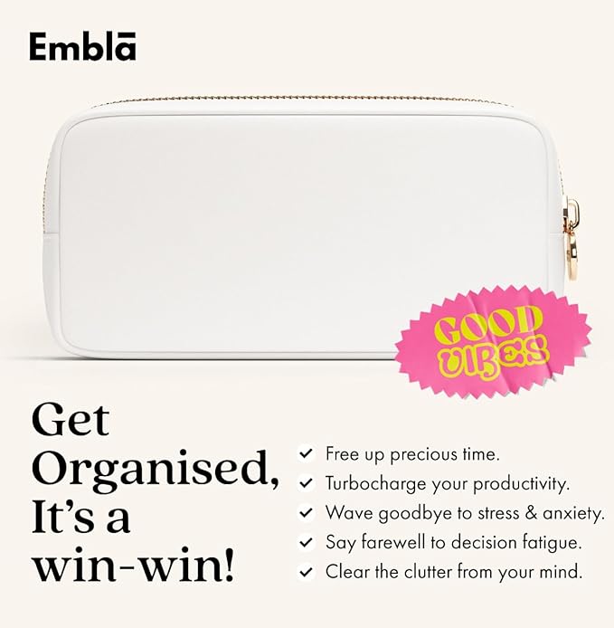 Embla Makeup Bag Travel Cosmetics Pouch and Toiletry Bag, Nylon Zipper Pouch Purse, Cute Make Up Organizer Storage Tote for Women Girls, Waterproof Travel Skincare Case, Small Makeup Bags, Blanc White