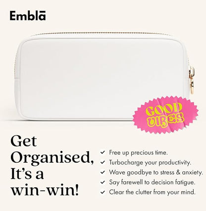 Embla Makeup Bag Travel Cosmetics Pouch and Toiletry Bag, Nylon Zipper Pouch Purse, Cute Make Up Organizer Storage Tote for Women Girls, Waterproof Travel Skincare Case, Small Makeup Bags, Blanc White