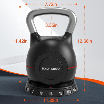 7-in-1 Adjustable Kettlebell, Quick-Adjust Kettlebell for Strength Training, 5-44 LBS Adjustable Weights for Home Gym