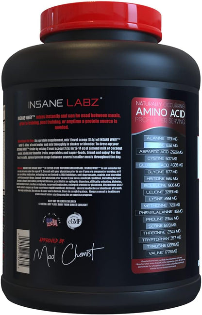 Insane Labz Insane Whey,100% Muscle Building Whey Protein, Post Workout, BCAA Amino Profile, Mass Gainer, Meal Replacement, 5lbs, 60 Srvgs, (Cookies & Cream)