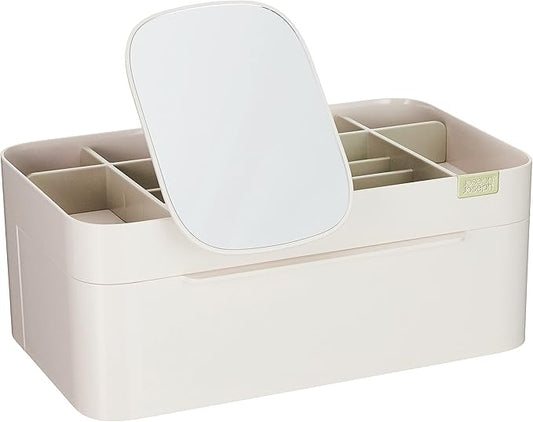 Joseph Joseph 75005 Viva Makeup Cosmetic Storage Organizer with Drawer, Large with Mirror, Shell, Cream