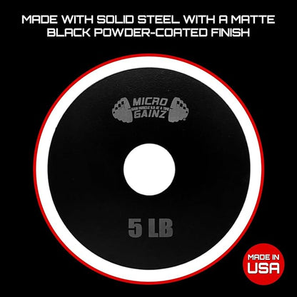 Micro Gainz Steel Olympic Barbell Weight Set of 2 Plates, 2.5lb, 5lb or 10lb, Plate Set Designed for Strength Training & Loading Bar Weights, Made in USA