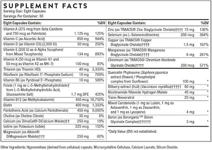 THORNE Advanced Nutrients - Multivitamin and Mineral Supplement with Nicotinamide Riboside - Foundational Support, Healthy Aging and Eye Health - Gluten-Free, Soy-Free - 240 Capsules - 30 Servings