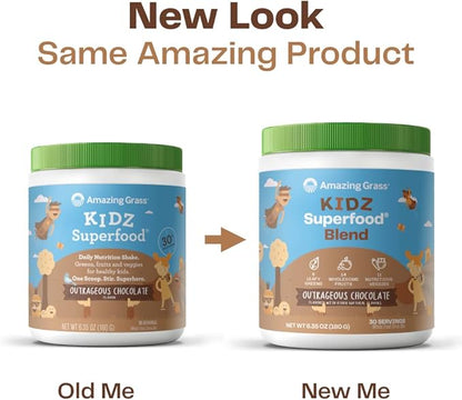 Amazing Grass Kidz Superfood: Organic Greens, Fruits, Veggies, Beet Root Powder & Probiotics for Healthy Kids, Outrageous Chocolate, 30 Servings, 6.35 Ounce (Pack of 1)