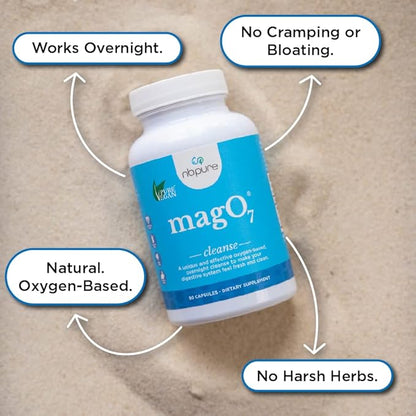 nbpure MagO7 - Natural Colon Cleanse & Detox - Occasional Constipation Relief, Stool Softening, & Bloating Support for Men & Women - Ozonated Magnesium Oxide, 30 Capsules