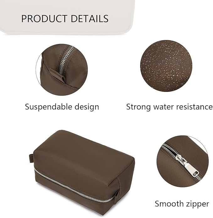 Organizer Bag Lightweight Cosmetic Bag with Ring Clasp Perfect Travel Makeup Bag for Women nylon Stand Up Design (Brown/Nylon)