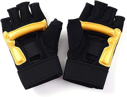 Taekwondo Kickboxing Punch Bag Gloves, Half Mitts WTF UFC MMA Training Boxing Sparring Grappling Martial Arts Muay Thai Wrist Wraps Support Gloves for Men Women Kids (Medium, Golden)