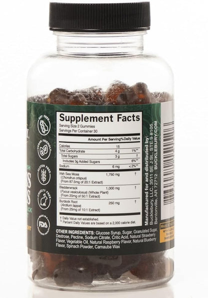 Wild Crafted Irish Sea Moss Gummies with Bladderwrack & Burdock Root - Chewable Natural Multivitamin Vegan Gummies for Immune, Thyroid, Digestive, and Gut Support - 60 Gummies