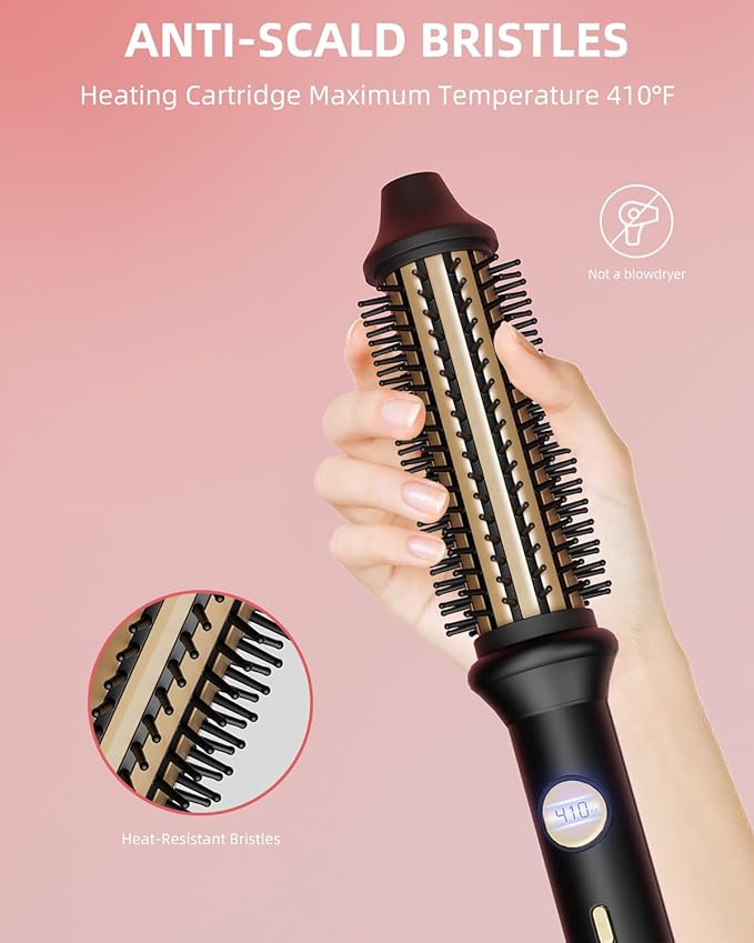 Thermal Brush, Avvnee 1.26 Inch Curling Iron for Long Dry Hair, Heated Round Brush Straightener with 10 Temp Settings, 30s Fast Heat for Curling & Volumizing, Anti-Scald Nylon Bristles