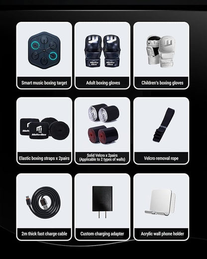 Music Boxing Machine M4, Smart Music Punching Machine with Custom Running Lights, Stereo Sound and APP Control, Wall Mount Boxing Machine for Adults - Home Office Gym Workout Equipment Black