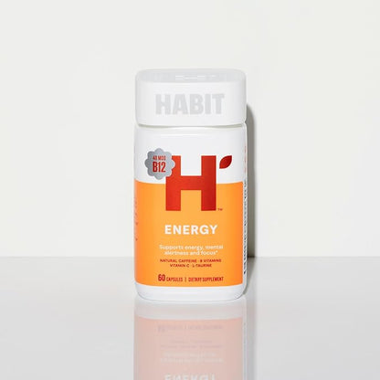 Habit Energy Supplement (60 Capsules) - New Look, Supports Energy, Alertness and Focus, Natural Caffeine, Vitamins B & C, Green Tea Extract, Vegan, Non-GMO (1 Pack)