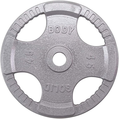 Body-Solid Cast Iron Olympic Quad Grip Design Weight Plate Set - Free Weights, Dumbbell Plates, 2 Inch Standard Hole for All Barbell Types