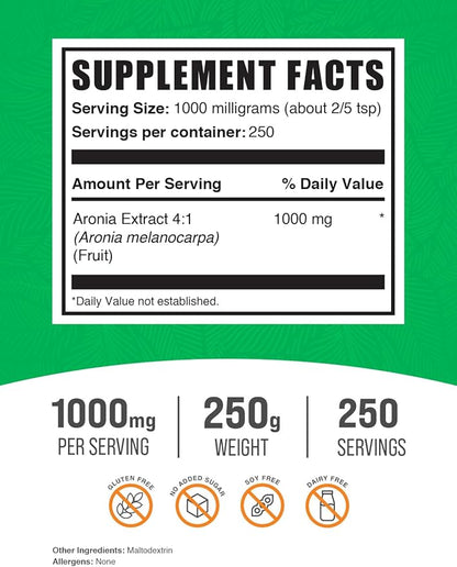 BulkSupplements.com Aronia Extract Powder - Aronia Berry Extract, Chokeberry Supplement, Sourced from Aronia Berry - Gluten Free, 1000mg per Serving, 250g (8.8 oz) (Pack of 1)