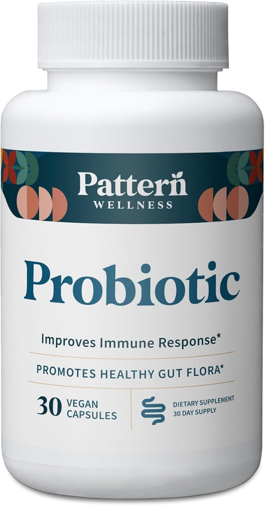 Pattern Wellness Probiotic Supplement - 51 Billion CFU - Promotes Healthy Gut Flora - Maintains Digestive Balance & Boosts Immune Health - All Natural, Non-GMO - 30 Vegan Capsules