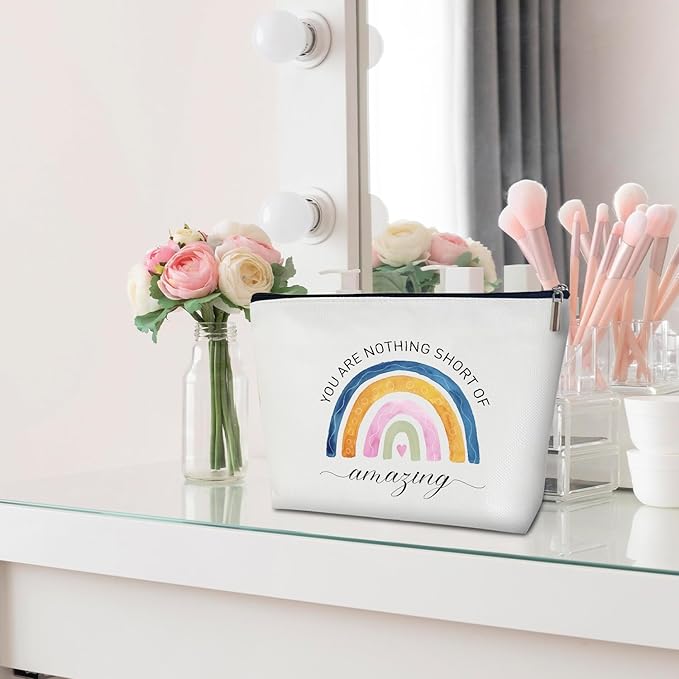 Inspirational Makeup Bag - You are Amazing, Gift for Her, Rainbow Toiletry Pouch -01