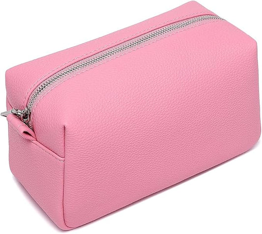 PU leather Organizer Bag Lightweight Cosmetic Bag with Ring Clasp Perfect Travel Makeup Bag for Women (Azalea Pink/PU)