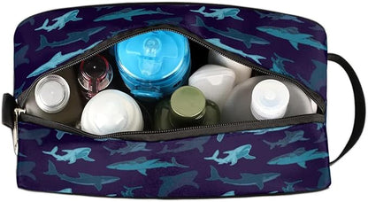 Navy Blue Shark Hanging Toiletry Bag,Travel Hygiene Kits for Boys Mens,Waterproof Makeup Carry-on Bags,Cosmetic Bag,TSA Approved Shave Dopp Kit for Toiletries Shower Bathroom Accessories Gifts