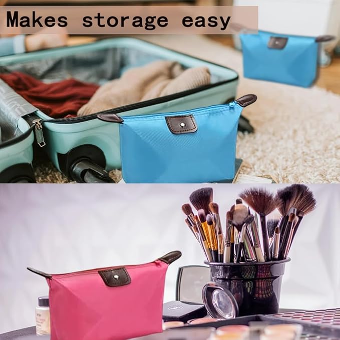 Set of 6 Waterproof Nylon Cosmetic Pouch for Women – Foldable Dumpling Shaped Makeup Bag for Travel and Storage