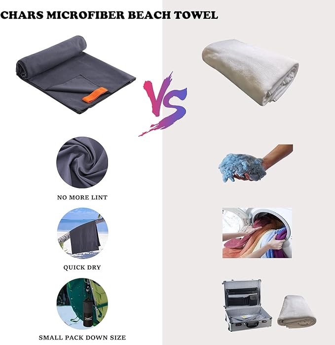 CHARS Camping Towels Microfiber Sand Free Beach Towel (30" x 63") with