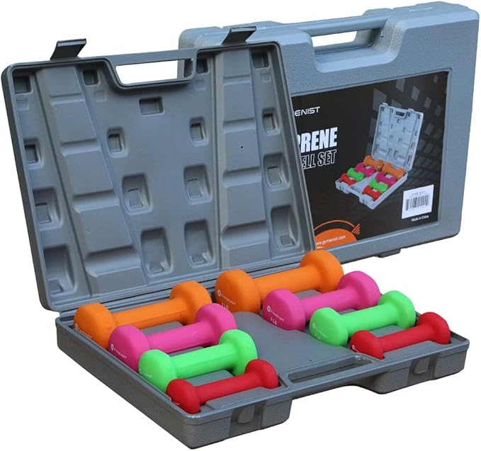 Gymenist Dumbbell Set With Hard Plastic Case Includes 3 Pairs And A Hard Travel Carry Storage Case