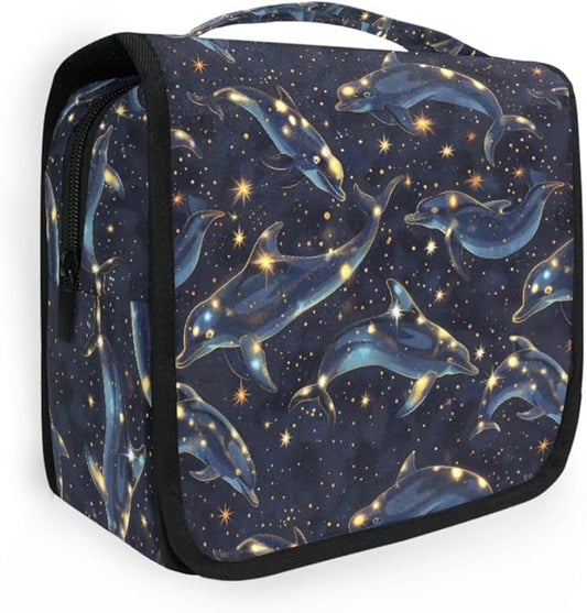 senya Hanging Travel Toiletry Bag Kit Boys Makeup Case Cosmetics Organizer for Men Women (Dolphin Starry Sky)