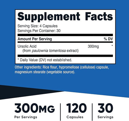 Nutricost Ursolic Acid 300mg, 120 Capsules - Vegetarian, Non GMO, Gluten Free, Soy Free