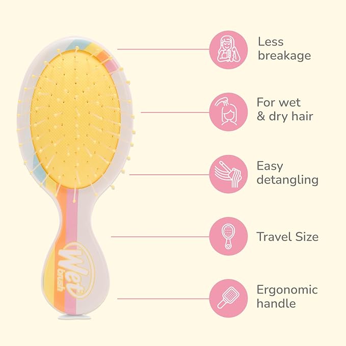 Wet Brush Mini Detangler Hair Brush, Rays (Sun Days), Detangling Travel Hairbrush, Ultra-Soft IntelliFlex Bristles Glide Through Tangles with Ease, Pain-Free, All Hair Types