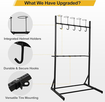 Upgraded Freestanding Bike Rack Storage - Vertical Bike Stand Max 5 Bikes with Helmet Holders, Heavy-Duty Solid Steel Bicycle Stand Indoor Garage Floor Stand