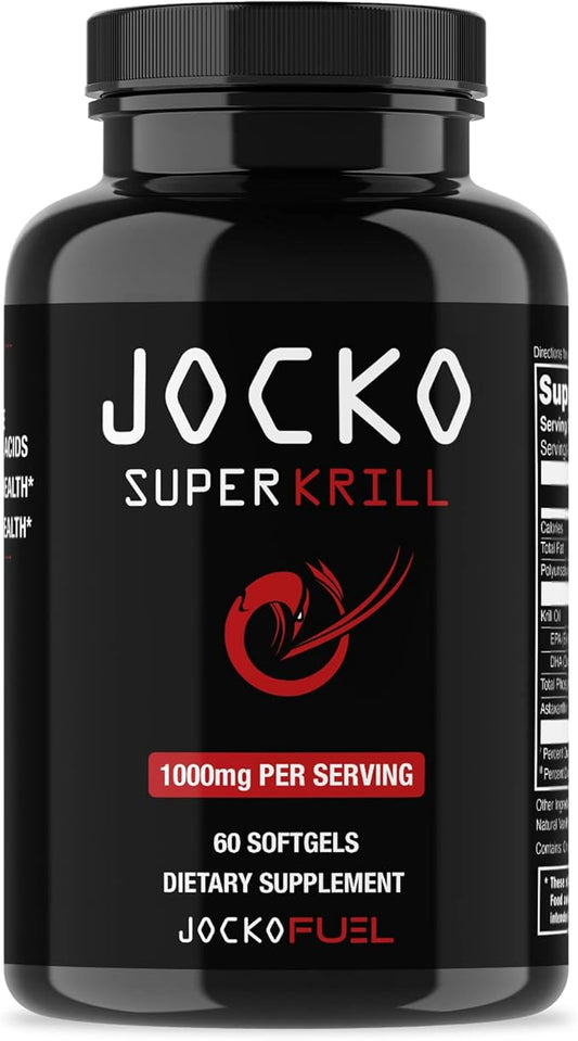 Jocko Fuel Antarctic Krill Oil Omega 3 Fatty Acid Supplements DHA & EPA - 1000mg Softgels - Supports Joints, Mobility & Mental Function (60 Softgels)