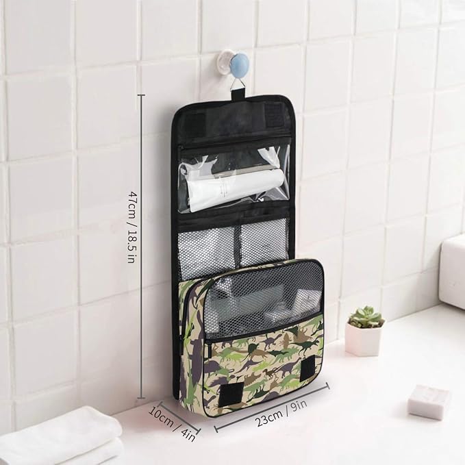 senya Hanging Travel Toiletry Bag Kit Boys Makeup Case Cosmetics Organizer for Men Women (Dinosaur Camouflage)