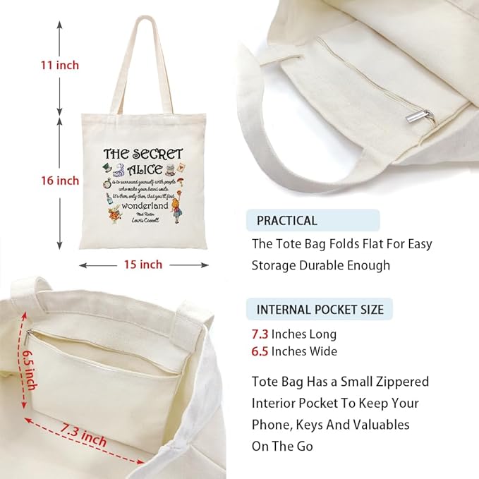 ZHANTUONE Fairy Tale Funny Canvas Cosmetic Bag and Tote Bag Set Reusable, Tote Bag with Zipper Inner Pockets, Gifts for Bestie Friends Coworker, Movie Lover Fairy Tale Fans