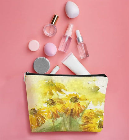Floral Makeup Bag - Oil Painting Flower Cosmetic Organizer for Women and Girls - Small, Aesthetic Design