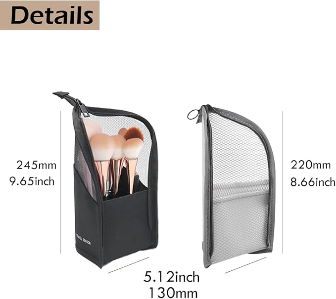 GRINKO Makeup Brush Holder, Travel Makeup Brush Case Waterproof Toiletry Bag Stand-up Makeup Organizer Mesh Cosmetic Bags with Zipper White