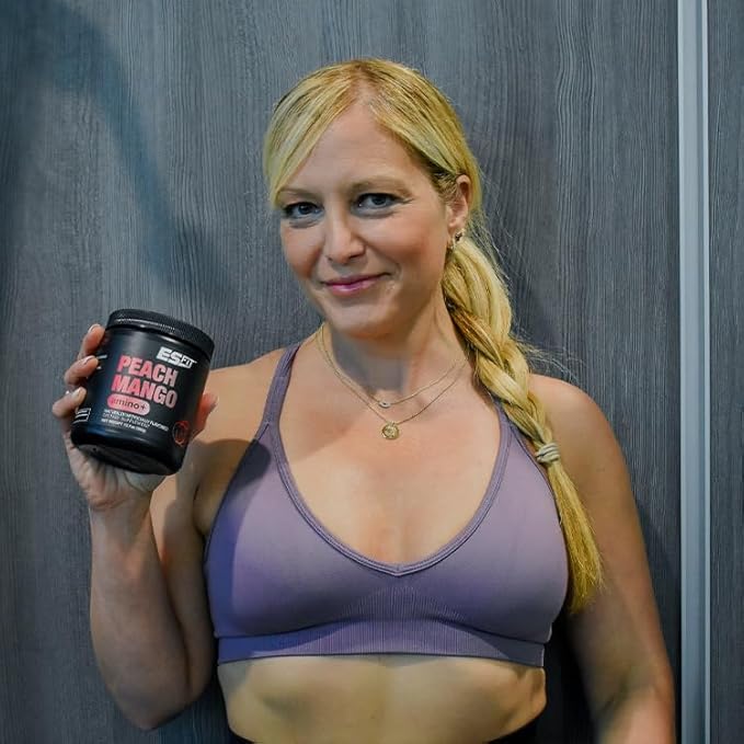 Amino+ Powder - Pre and Post Workout with Caffeine + Green Tea Extract - BCAA, Amino Acids, Zero Sugar, Low Calorie, Superior Taste, 40 Servings (Peach Mango)