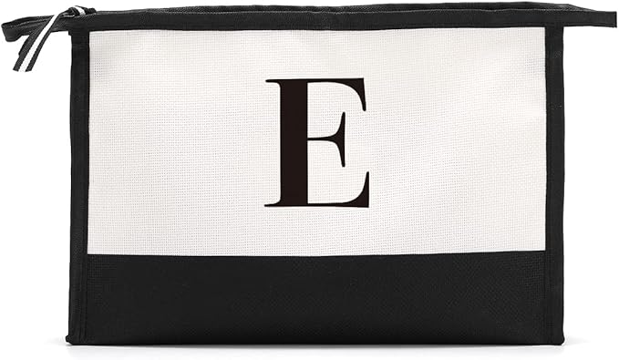 Monogrammed for Women Initial bridesmaid gifts, Personalized monogram Monogram Cosmetic Bag,Travel Makeup Bag Suitable for Wedding weekend Beach Gift for Women Teachers Friends.Pure letters E