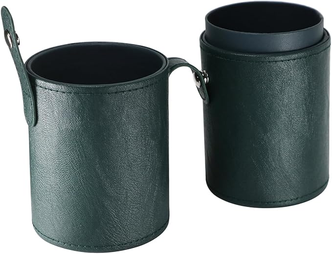 Portable Makeup Brush Case,Pu Leather Makeup Brush Holder with Button,Travel Cup Storage Dustproof Makeup Cosmetic Bags for Women (Dark green)