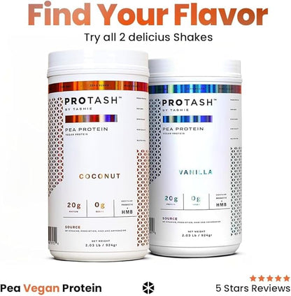 Pack of 2 | Vegan Protein Powder by TASHIE, 20g Pea Protein for Men and Women, Non GMO, Zero Sugar, Contains Probiotic & HMB (Vanilla & Coconut)