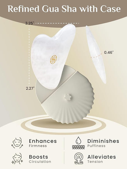 Rena Chris Gua Sha Facial Tools-Ergonomic White Jade Gua Sha for Face Massage, Jawline Sculpting & Puffiness Reduction with Silicone Case (White)