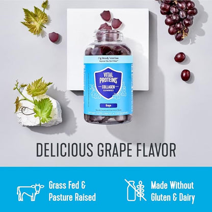 Vital Proteins Collagen Gummies, 2.5g of Clinically-Tested Collagen for Hair, Skin, Nails & Wrinkles, 120 ct Bottle, Pack of 2, Grape Flavor