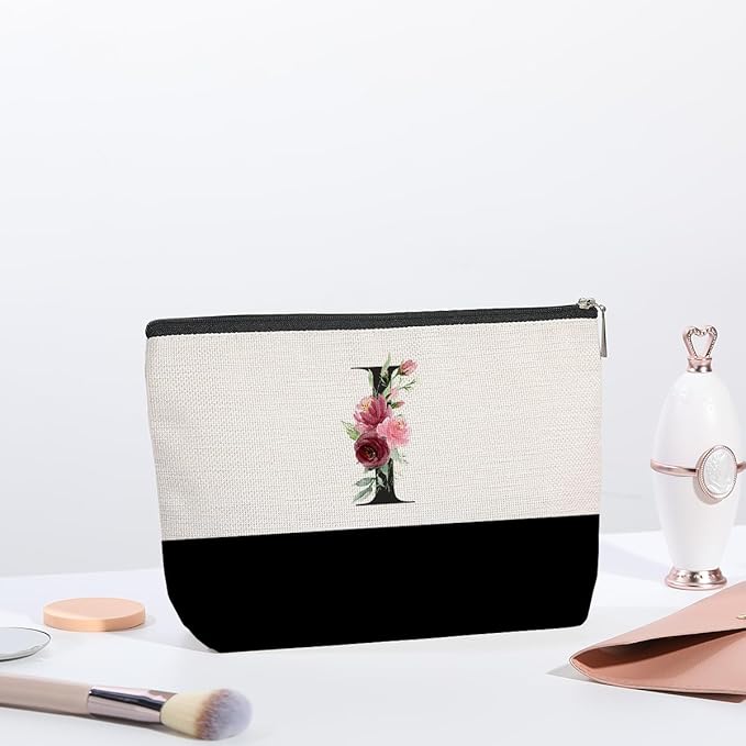 Initial Makeup Bag, Personalized Gifts for Women, Personalized Makeup Bag, Bridesmaid Gifts, Cosmetic bags for Women (Letter I)