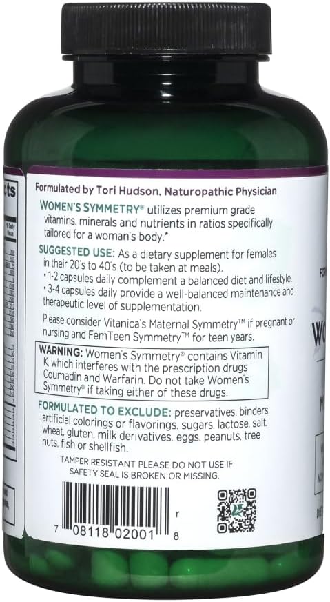 Vitanica, Women's Symmetry, High Potency Daily Multivitamin, Vegan, 180 Capsules